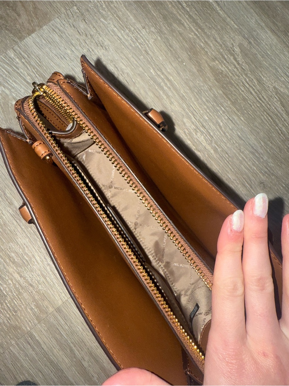 Michael Kors Brown and Tan Logo Satchel with Gold Hardware - Picture 6 of 7